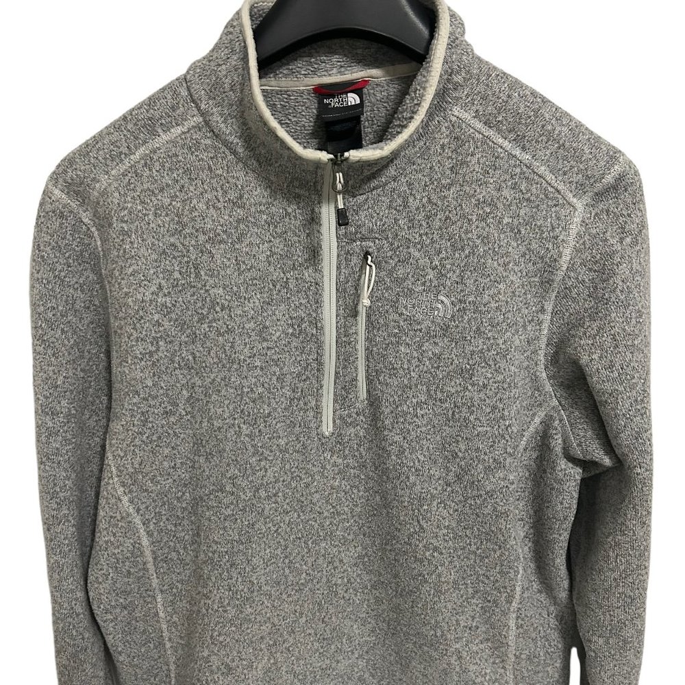 North Face Mens 1/4 Zip Pullover Sweater Sweatshirt Size XL Silver White